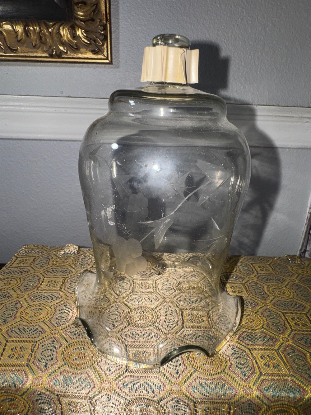 Home Interiors Clear Etched Floral Glass Bell sconce candle holder